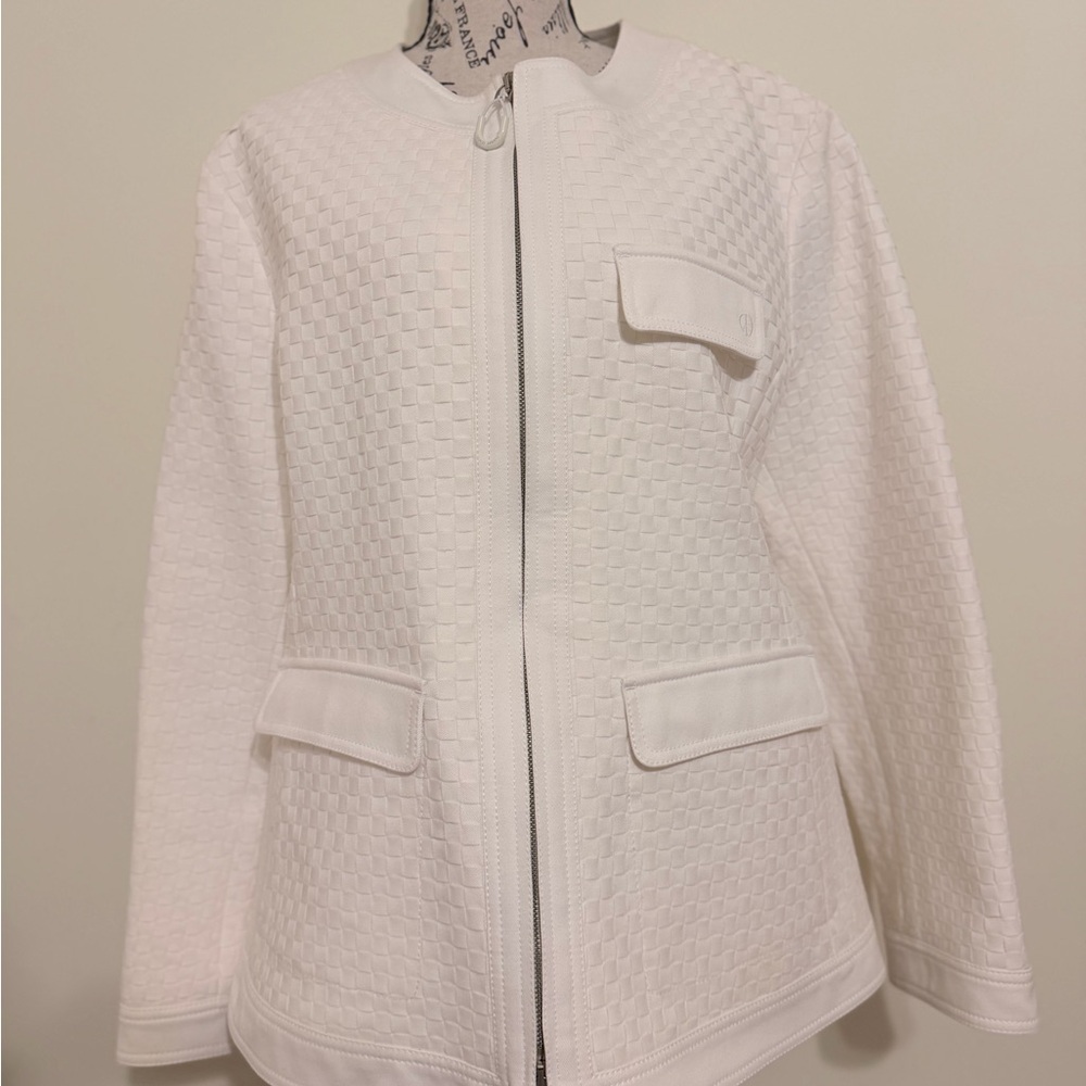 Giorgio Armani White Basketweave Cotton Zip Jacket IT 52‎ Made in Italy